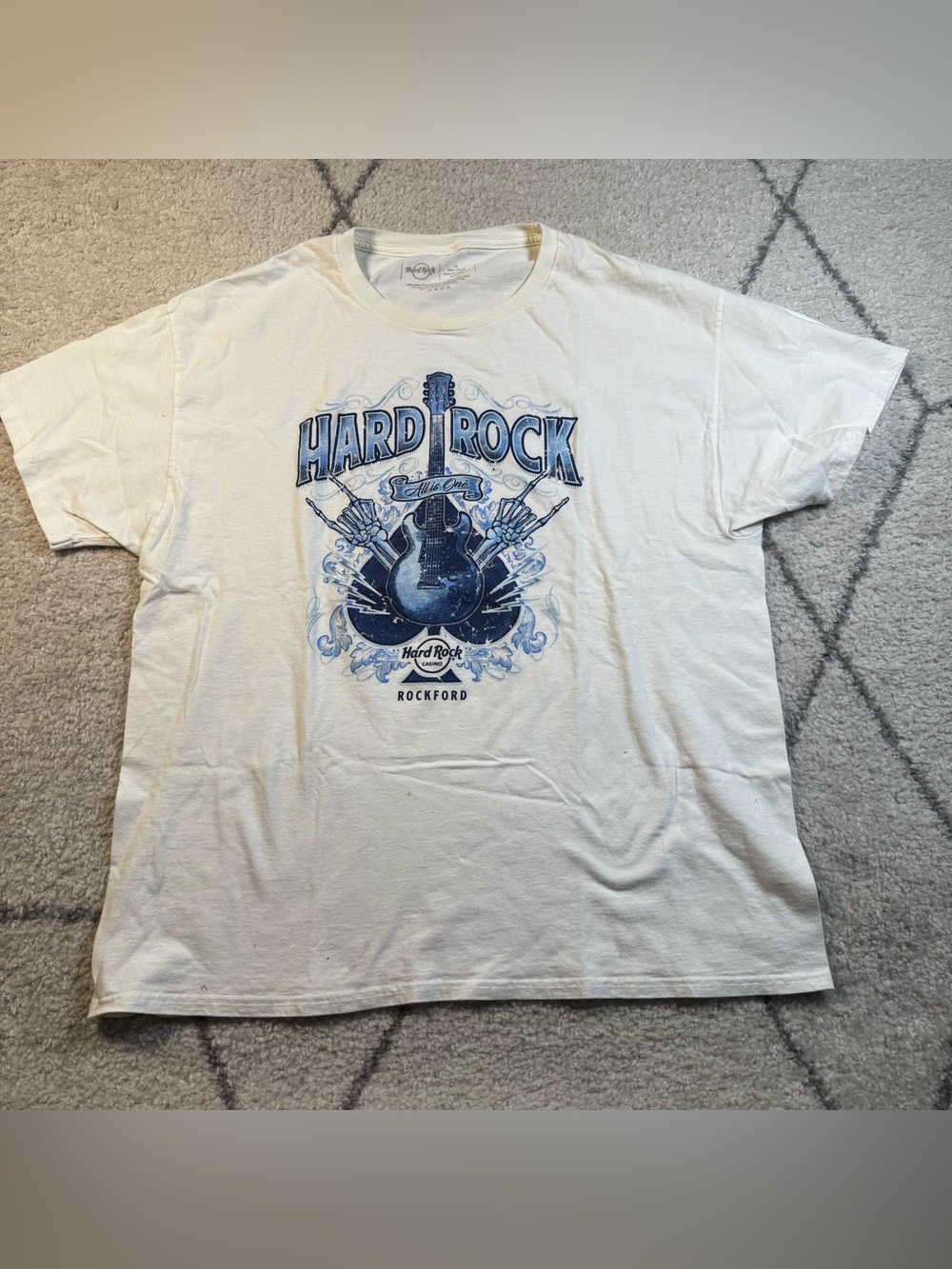 Hard Rock Cafe White T-Shirt with Blue Guitar Graphic